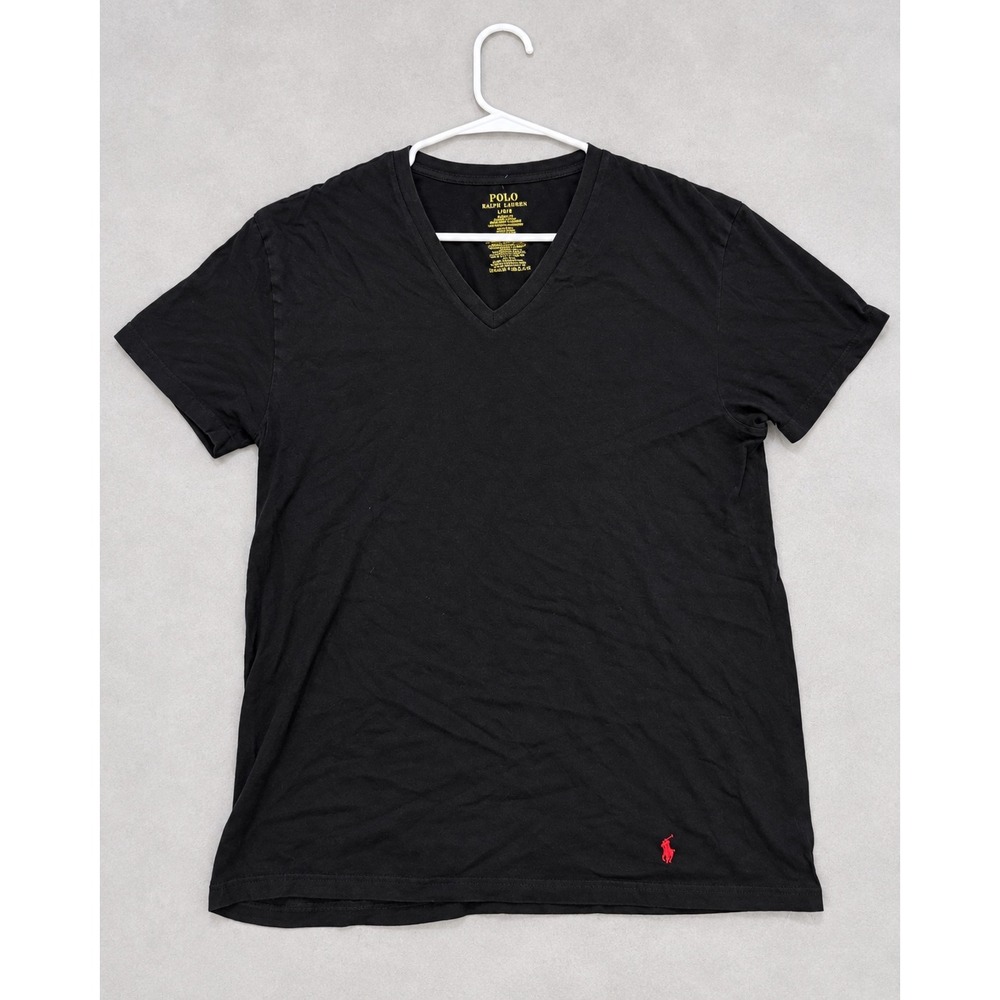 Polo Ralph Lauren T Shirt Mens Large Classic Fit V-Neck Cotton Pony Logo Black L